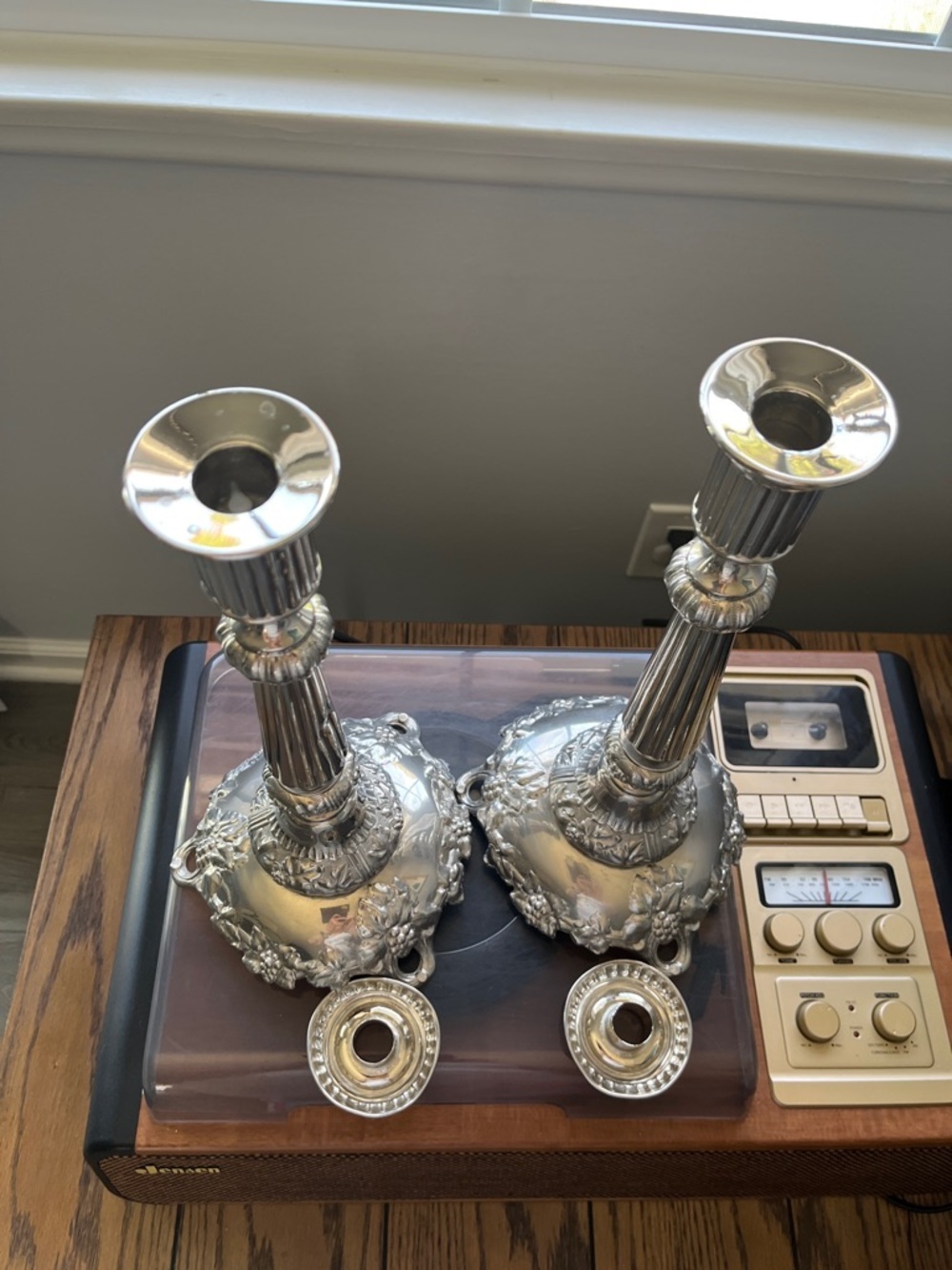 Silver-Tone Ornate Decorative Candlestick tops a bit bent vintage! - Picture 3 of 5
